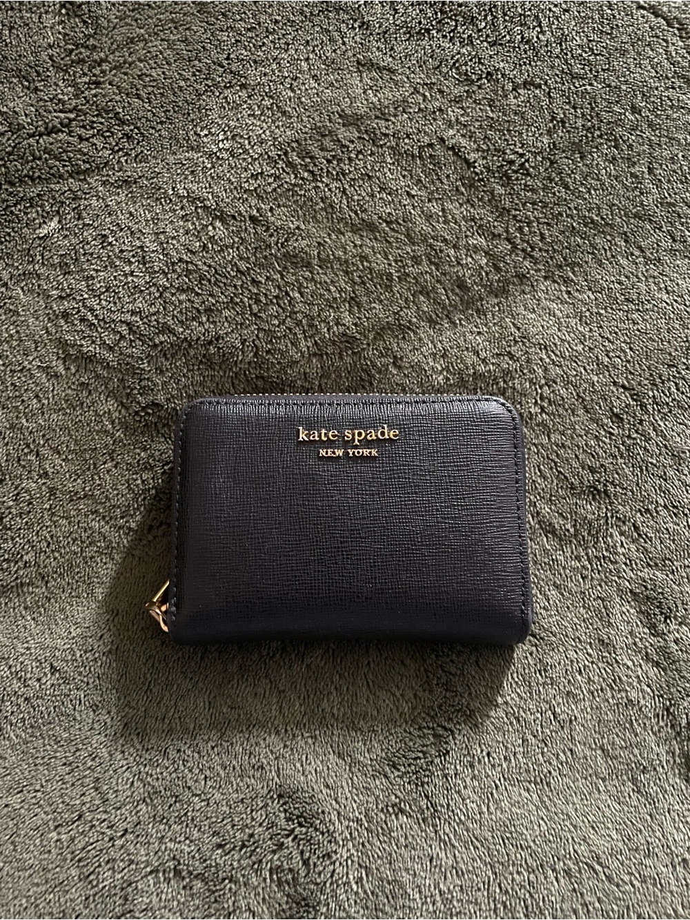kate spade navy zip card wallet with gold logo